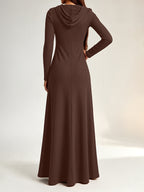 Plus Size - Western Plus Size Women'S Ribbed Hooded Long Dress, Half-Open Zipper Long Sleeve Fitted Flared Casual Floor-Length Skirt - Dark Gray