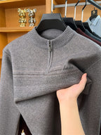 Autumn Winter Knit 3D Solid Round Neck Half-Zip Sweater, Basic Knit Pullover Top for Men, Fashionable Long Sleeve HJ - Camel