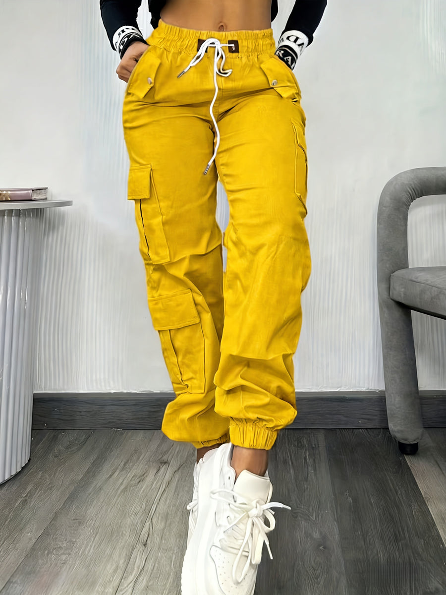 Christmas, Women'S Casual Drawstring Elastic Waist Jogger Pants, Minimalist Design Y2K Street Style Multiple Pockets Spring/Summer - Yellowish-brown