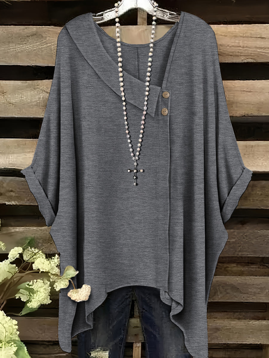 Plus Size - Plus Size - Fashionable New Polo with Buttons, Women'S Plus Size Short Sleeve T-Shirt, Unique Short Sleeves, Stylish Casual Women'S Wear, Loose Fit Clothing, Additions Not Included - Grey