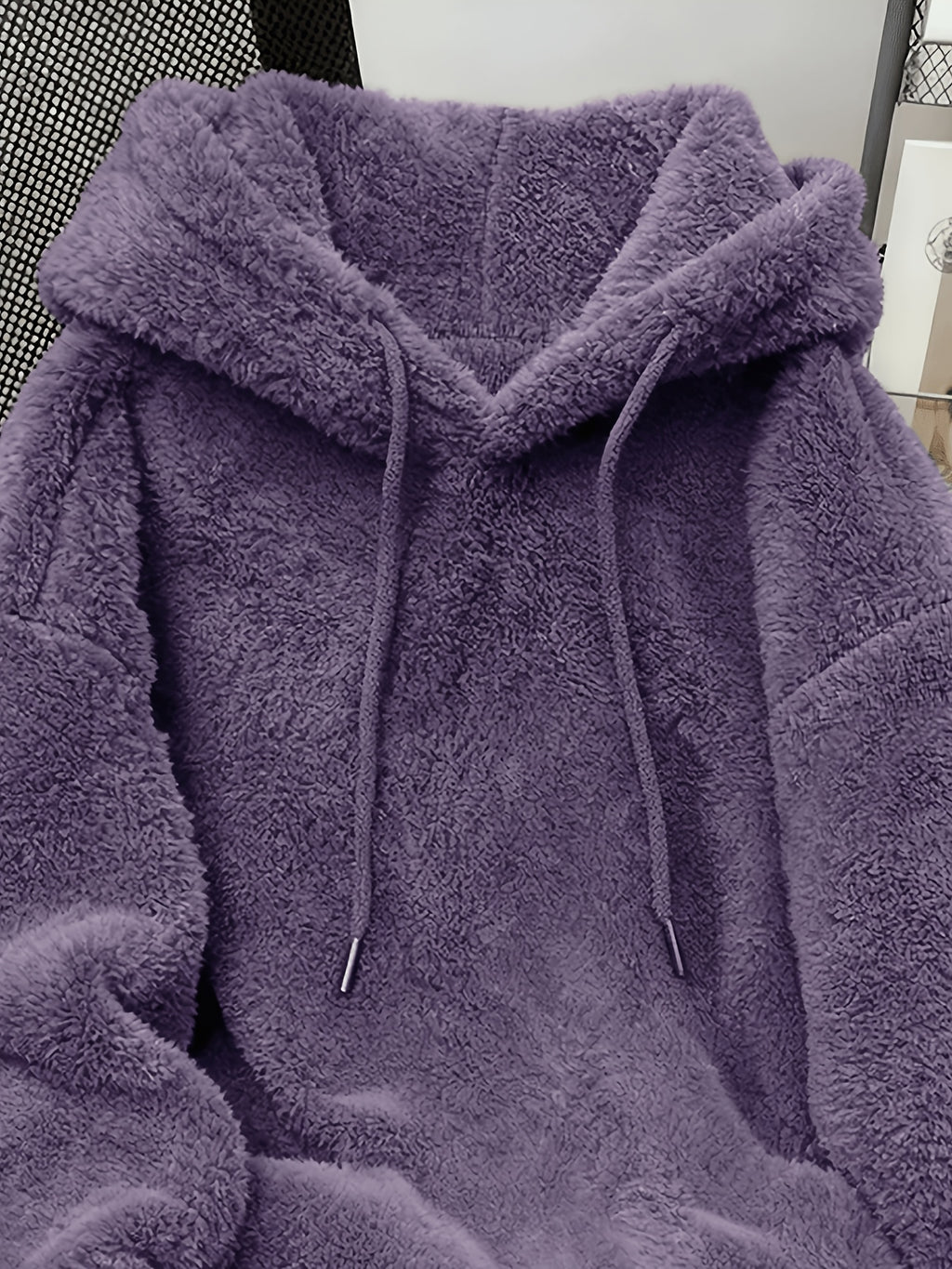 Item No.: WY260615083 Women's Autumn/Winter Loose Fit Hooded Sweatshirt, Soft and Warm Faux Hoodie, Suitable for Daily Work, Commuting, Dating, and Home Wear - Deep Purple