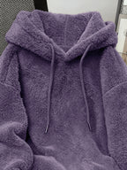 Item No.: WY260615083 Women's Autumn/Winter Loose Fit Hooded Sweatshirt, Soft and Warm Faux Hoodie, Suitable for Daily Work, Commuting, Dating, and Home Wear - Deep Purple
