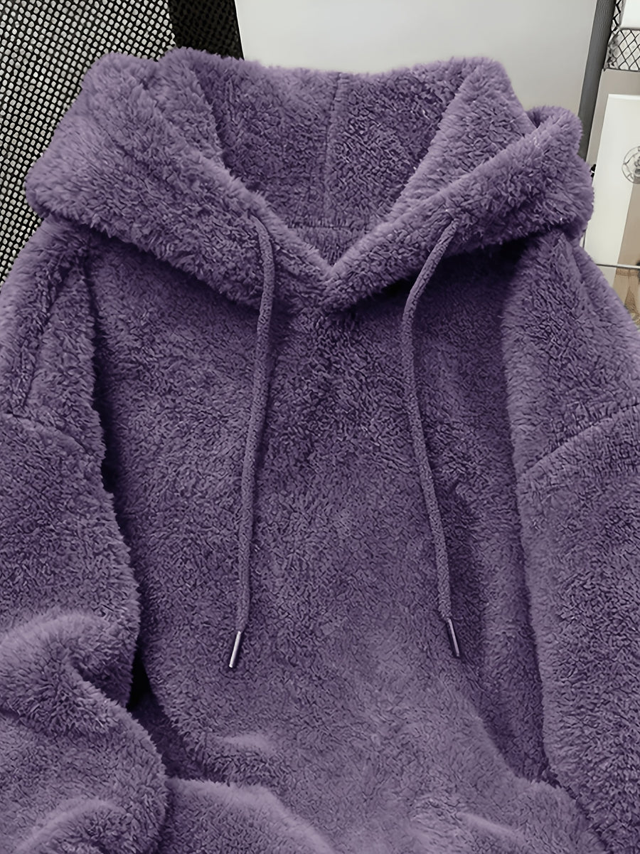 Item No.: WY260615083 Women's Autumn/Winter Loose Fit Hooded Sweatshirt, Soft and Warm Faux Hoodie, Suitable for Daily Work, Commuting, Dating, and Home Wear - Deep Purple