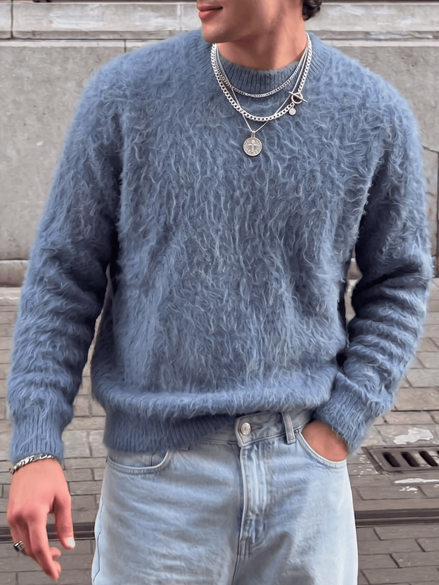 ANDREILEE Men's Plush Sweater - Soft Loose-Fit Crewneck Sweater Suitable for Casual, Office & Home Wear, Solid Color Long Sleeve Pullover, Cozy Warm Sweater for Daily Commute, Hand Washable Loose Fit Sweater - Grey