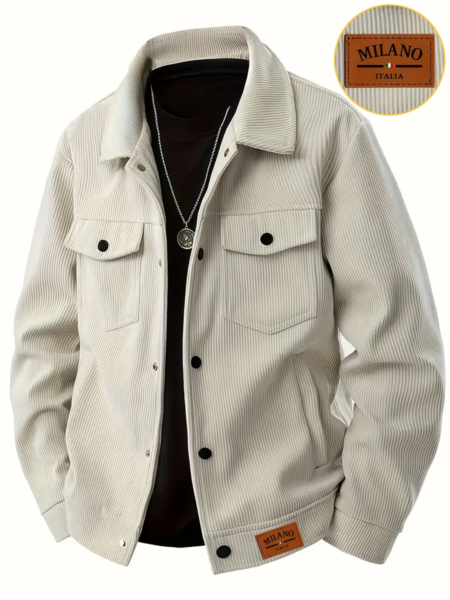 Meixishao OBM Autumn/Winter Solid Color with Random Print, Simple Encounter with Avant-Garde Cross-Border Fashion Jacket, Vintage Style Lapel Men's Corduroy Workwear Jacket Winter Clothes for Men - Khaki