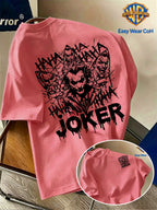 Warner Bros. Official New Academic Style Men's Short-Sleeve T-Shirt, Unique Print to Avoid Duplication - Black and White Graffiti JOKER Clown Sketch Hand-Drawn Line Art Creative Pattern Print, Dark Personality, Comfortable - Watermelon Red