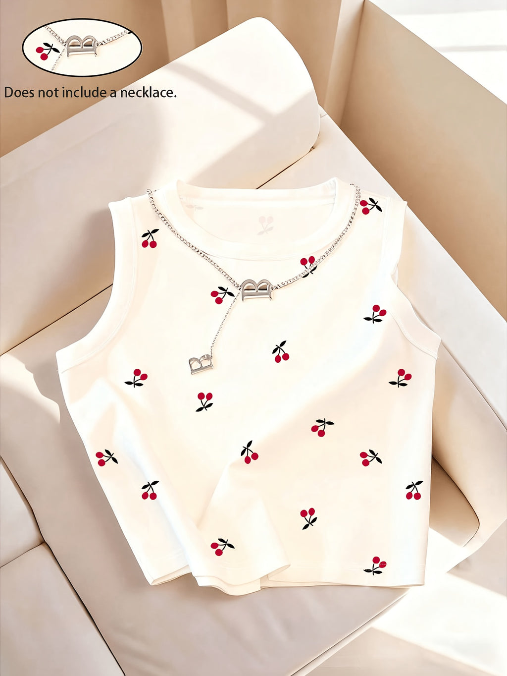 Women's Fashion Cherry Print Tank Top - White