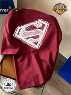 DC Superman Sketch S Logo Print 100% T-Shirt, Unisex Trendy Top, Double-Sided Print Design, Soft Fabric Material, Fashionable And Versatile Round Neck Short Sleeve Top, Designed for Men. Casual And Comfortable, Diverse Styles And Loose Fit - Burgundy