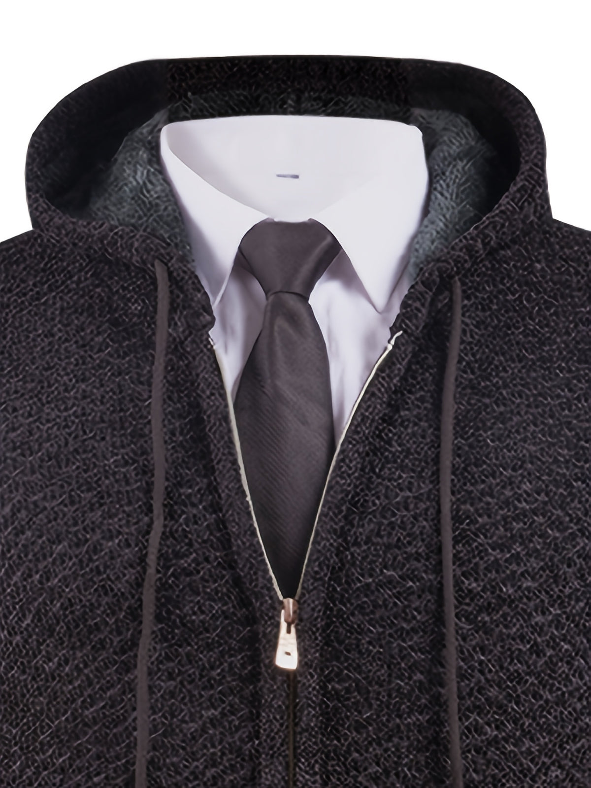 Solid Color Men'S Autumn And Winter New Style Men'S Coarse Yarn Knitted Long Zipper Cardigan Long Sleeved Hooded Drawstring Fashionable Casual Business Versatile with Thick Velvet Insulation Pocket Sports Vitality Elastic Jacket - Black
