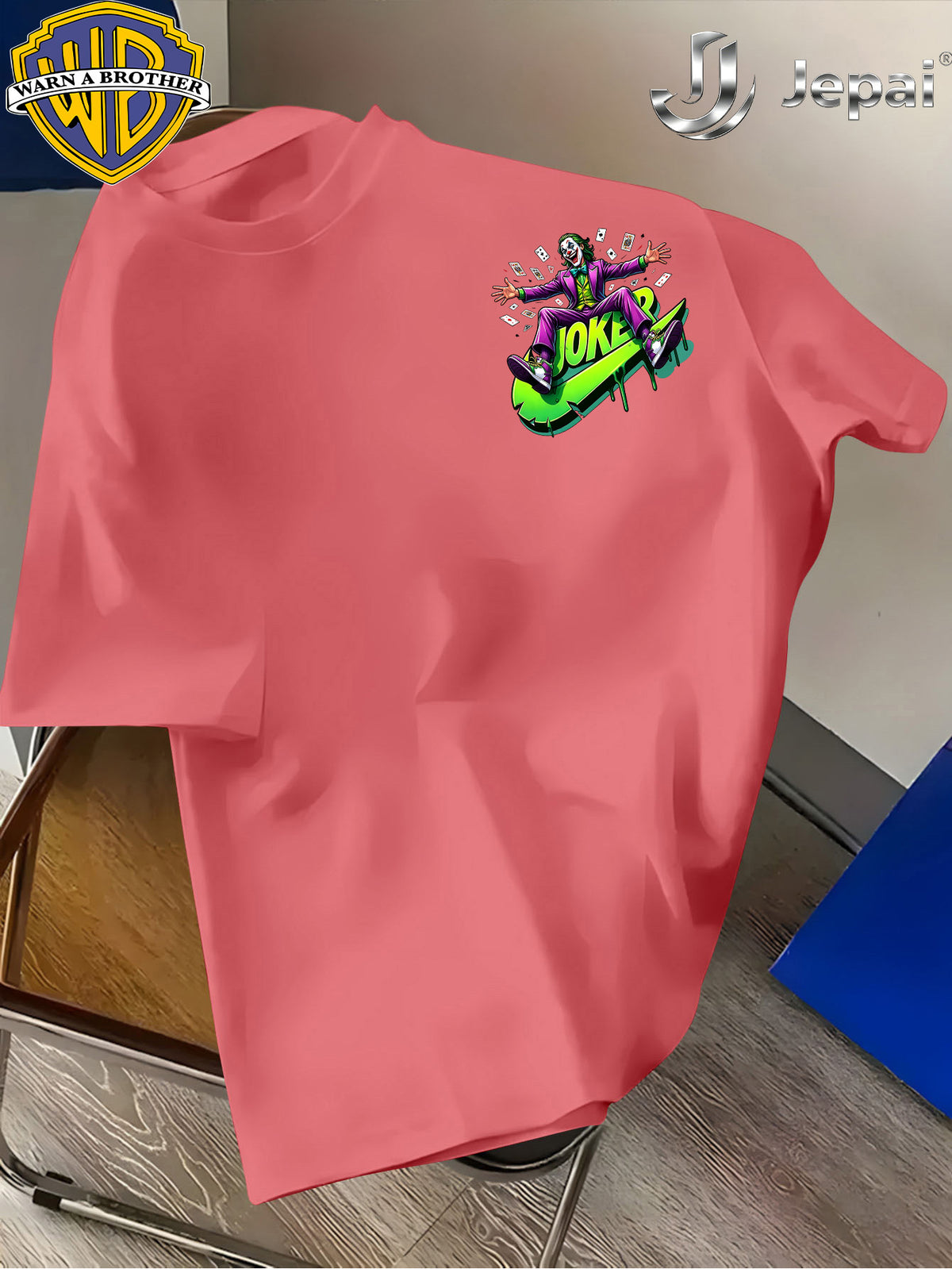Warner Bros. Exclusive License, Retro Street Style DC Theme Classic Character Print Design Men'S Summer Basic Casual Short Sleeve Top, Casual Round Neck Shirt, Suitable for Outdoor Wear, Fitness, Office, And Daily Casual Wear - Watermelon Red