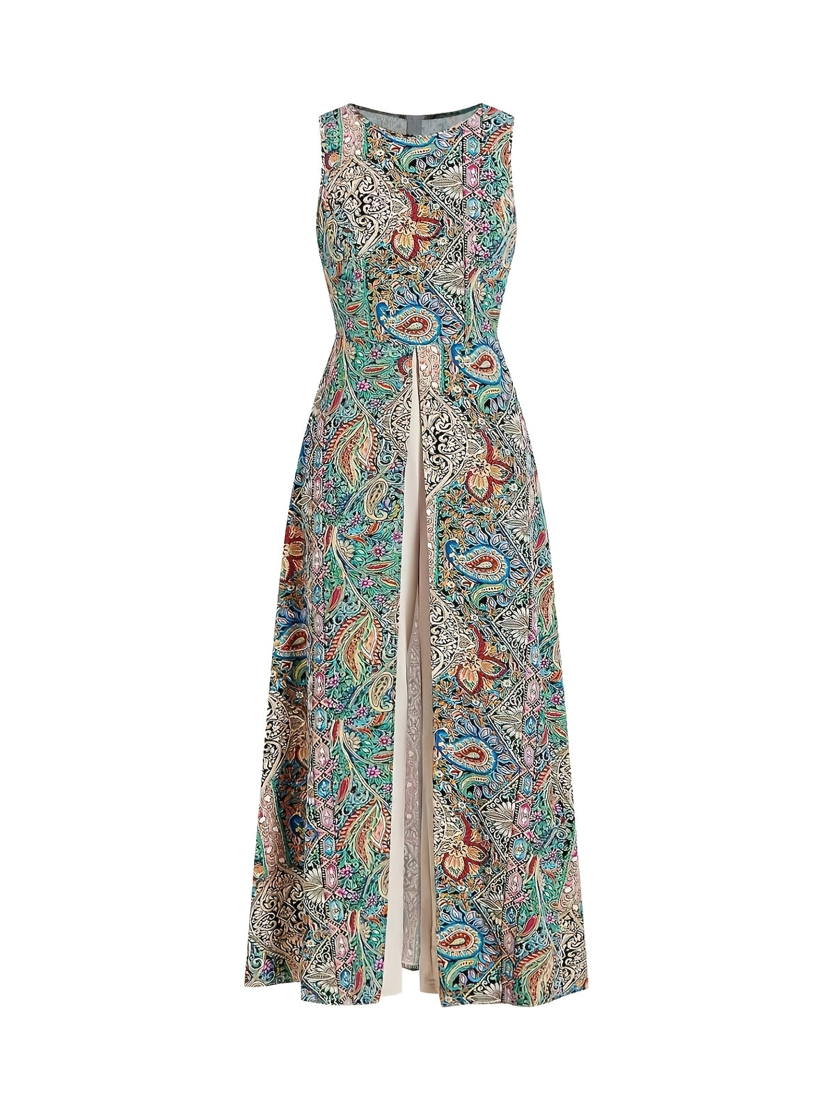 Women'S Elegant Vacation Style Floral Print Round Neck Jumpsuit - Mixed colors
