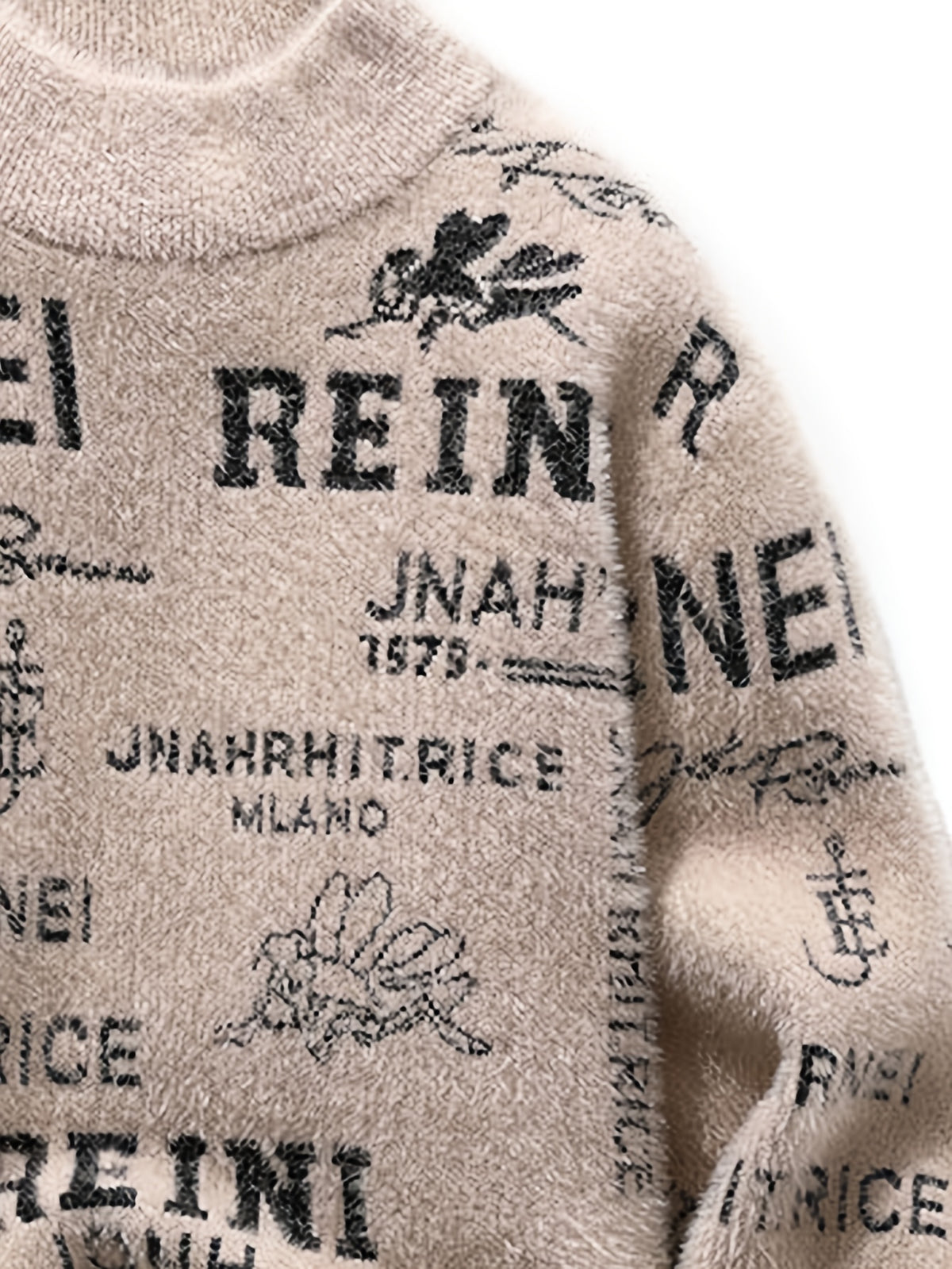 Young Men's Fashionable Letter Jacquard Autumn and Winter New Round Neck Knitted Sweater Pullover Sweater Casual Base Top - Khaki