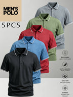 5pcs Set of Men'S Classic Short-Sleeve POLO Shirts, Breathable And Wrinkle-Resistant Casual Golf Tops, Multiple Color Combinations, Easy And Elegant, XS-XXL Plus Size Men'S Clothing, Quality Guaranteed, Meeting Daily Needs - Black+Blue+Red+Green+Gray