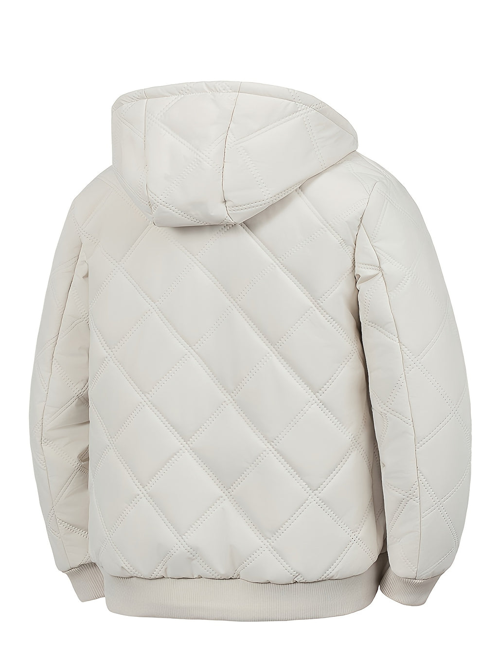New Autumn/Winter Men's Diamond Stitch Hooded Padded Coat, Plush -Lined Thickened Outerwear, Outdoor Hiking Cold-Proof Warm Windproof Zipper Pocket Padded Coat - Khaki