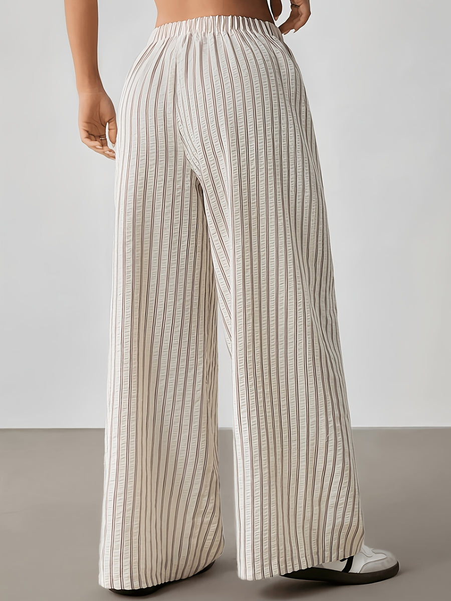 ZD260129029 PETITE Women'S Casual Loose Striped Wide-Leg Pants - Multicolor