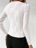 Elegant Autumn Solid Color Long-Sleeve Top for Women, Suitable for Dates, Parties, and Daily Wear, Office Commute Inner Layer, Stretchy and Soft Fabric - White