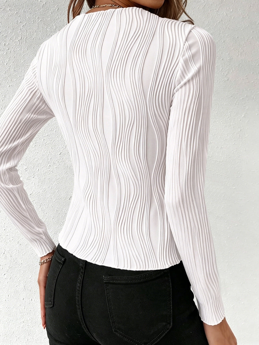 Elegant Autumn Solid Color Long-Sleeve Top for Women, Suitable for Dates, Parties, and Daily Wear, Office Commute Inner Layer, Stretchy and Soft Fabric - White