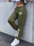 High-Waist Letter Print Ankle-Cinching Sweatpants Women'S Street Casual Commute Outing Jogging Pants Loose Drapey Versatile Home Outdoor Trousers - Military Green