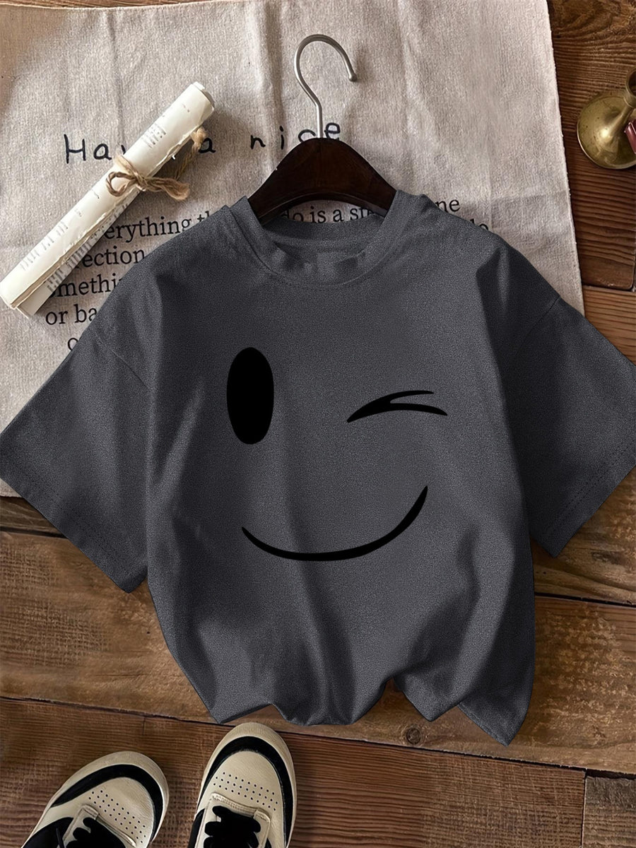 Graphic Print T-shirt, Short Sleeve Crew Neck Casual Top for Summer & Spring, Women's Clothing - Dark Gray