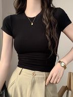 Short-Sleeved T-Shirt for Women in Summer, Easy And Slim-Fitting Hot Tight Short Top - Black