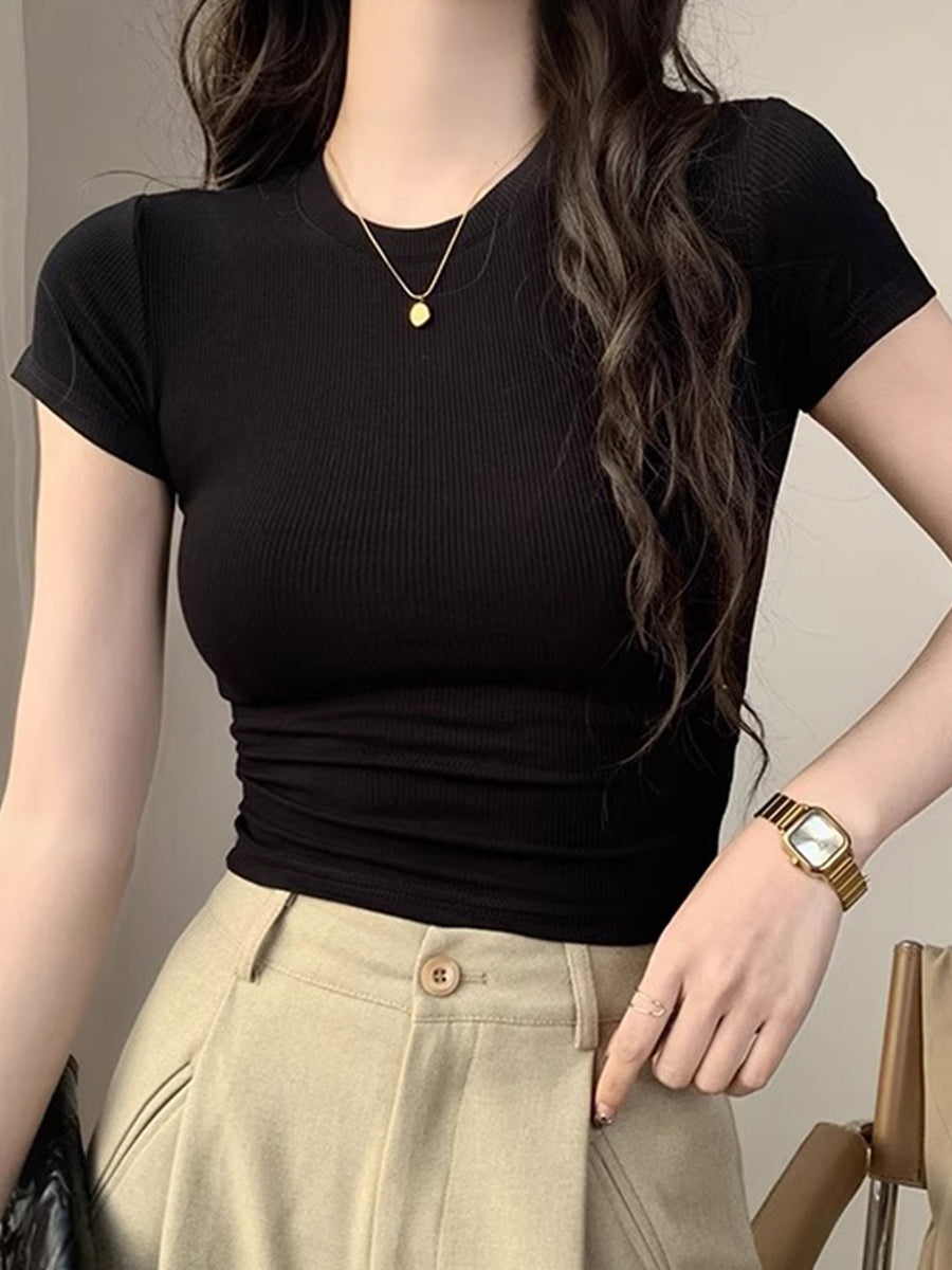 Short-Sleeved T-Shirt for Women in Summer, Easy And Slim-Fitting Hot Tight Short Top - Black