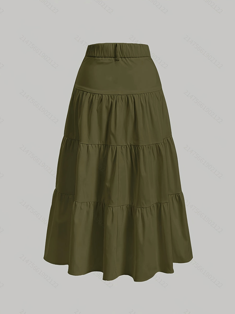 Women'S Solid High-Waist Half Skirt - Green