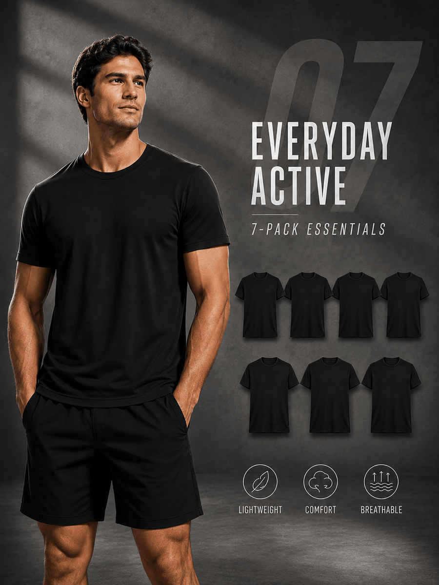 7pcs Men's Short-sleeved T-shirts, Basic Solid-colored Tops, Lightweight, Breathable, and Comfortable Round-neck T-shirts, Suitable for Daily Casual Wear, Work, and as Gifts - Black 7pcs