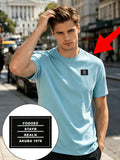 180G Summer Solid Color Pure Men'S Clothing, Multi-Color Optional T-Shirt And Chap Design (1pc) Loose Lazy Skin-Friendly Wrinkle-Free Men'S Basic Top, Short Sleeve Lightweight Breathable - Sky Blue