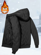 Pearson OBM Men's -Lined Hooded Jacket, Autumn/Winter Padded Coat, Fashionable and Warm Hooded Padded Coat, Warm Cardigan Jacket, Casual Sportswear Top, Trendy Men's Hooded Jacket - Black