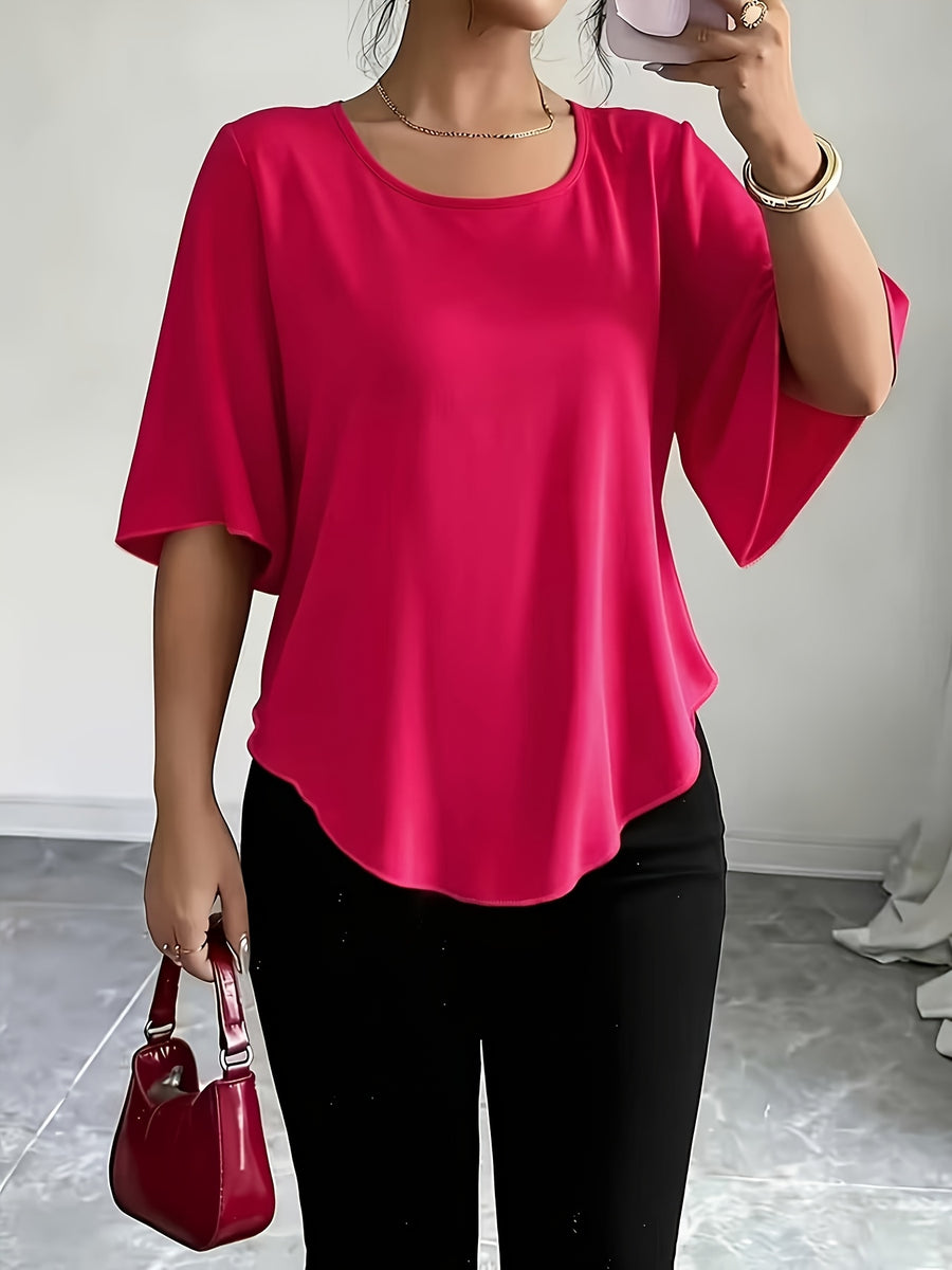 Women's Versatile Solid Color Shirt for Daily Commuting - The color of rouge