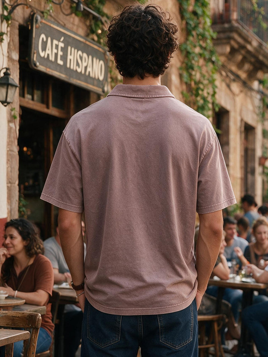 240G Heavyweight Combed Pure Men'S POLO Shirt Easy Retro Washed Loose Lapel Short Sleeve Skin-Friendly Temperament Autumn Summer Daily Commute Casual Top - Light Brown-1