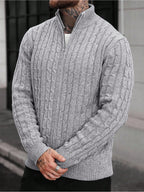 JANE DRESSINGLOG Men'S Knitting Cardigan American Retro Three-Dimensional Twisted Fried Dough Twists Pattern Fashion Trend Solid Half High Collar Full Zipper Long Sleeve Sweater Coat Autumn And Winter Commuting Outdoor Daily Wear - Space Gray