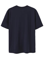 Men's Print Pure Cotton T-Shirt, Summer Fashion Vintage Trendy Casual Breathable Everyday Versatile Crew Neck Short Sleeve Top - Navy blue color