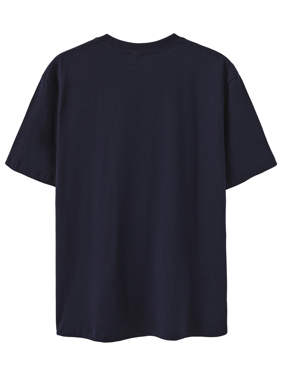 Men's Print Pure Cotton T-Shirt, Summer Fashion Vintage Trendy Casual Breathable Everyday Versatile Crew Neck Short Sleeve Top - Navy blue color