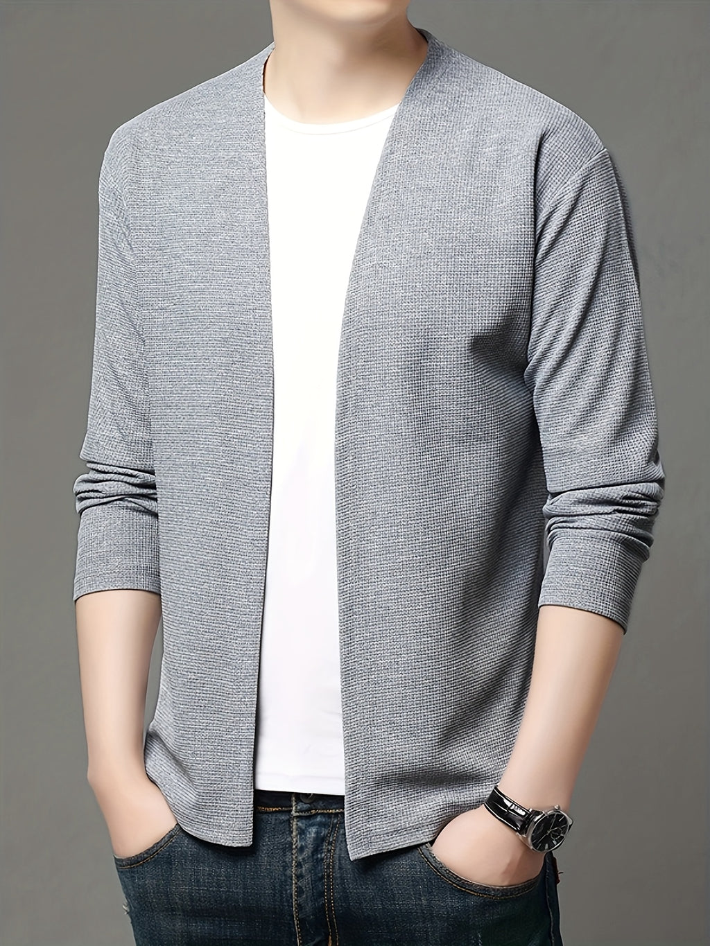 Men's Spring Casual Fashion Cardigan Jacket, for Home and Leisure, Skin-friendly and Comfortable, Versatile and Stylish - Grey