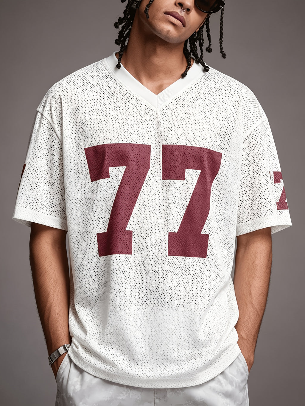Men'S Casual Athletic Fashion Street Digital Print Mesh Breathable V-Neck Loose T-Shirt, Summer Men'S Retro Shirt Number Jersey Loose Jersey Men'S Number Shirt Cool Bowl Ball Shirt - White