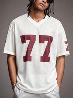 Men'S Casual Athletic Fashion Street Digital Print Mesh Breathable V-Neck Loose T-Shirt, Summer Men'S Retro Shirt Number Jersey Loose Jersey Men'S Number Shirt Cool Bowl Ball Shirt - White