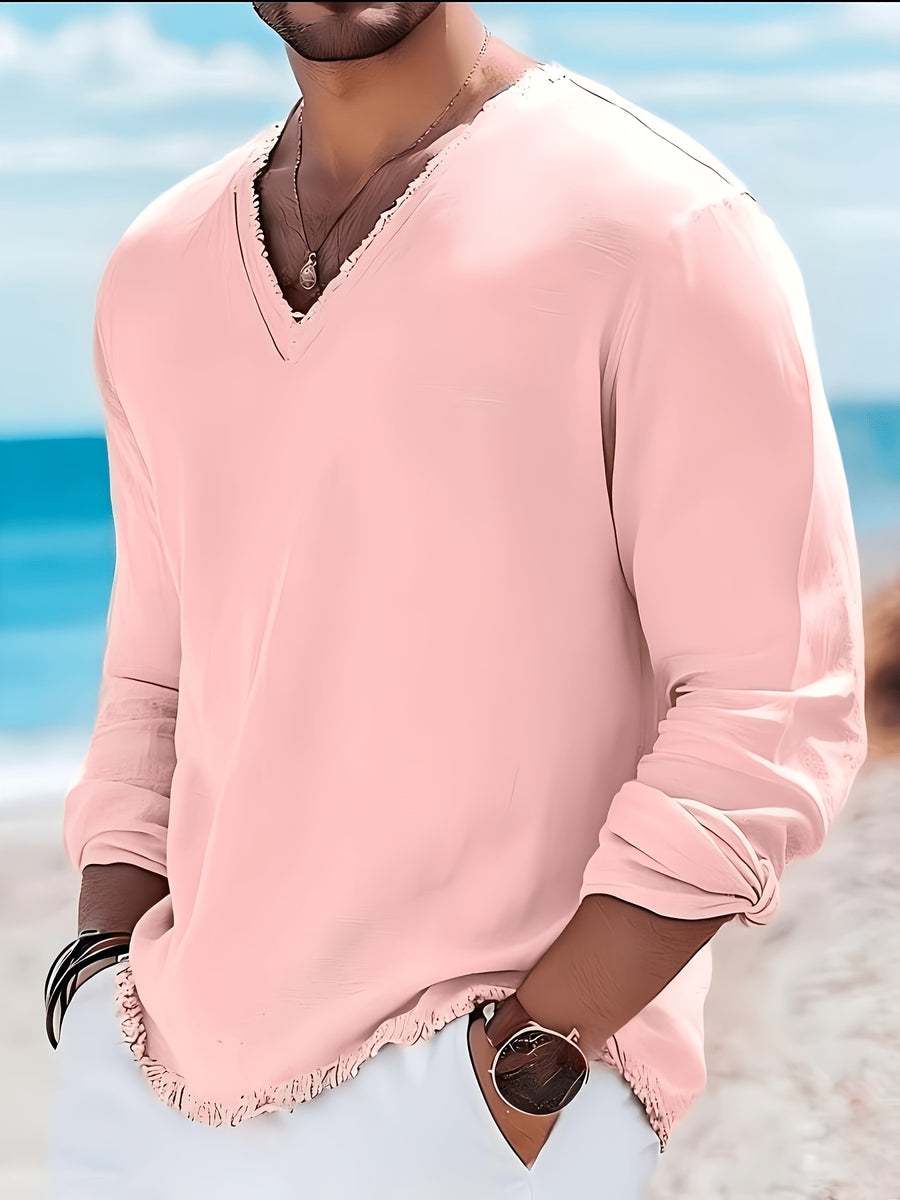 European and American Cross-Border Fashion Men's Washed Long-Sleeve Shirt - Pink Color