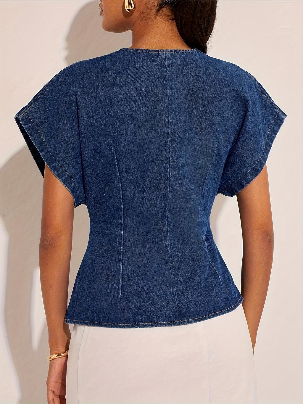 1pc Women'S Fashion Solid Color Casual Elegant Asymmetrical Design Easy Top, Suitable for Casual Outing, Fashionable Commute, Muslim Clothing, Middle Eastern Ramadan Attire, Kebaya for Women Malaysia, Malaysian Traditional Clothes for Women - Blue