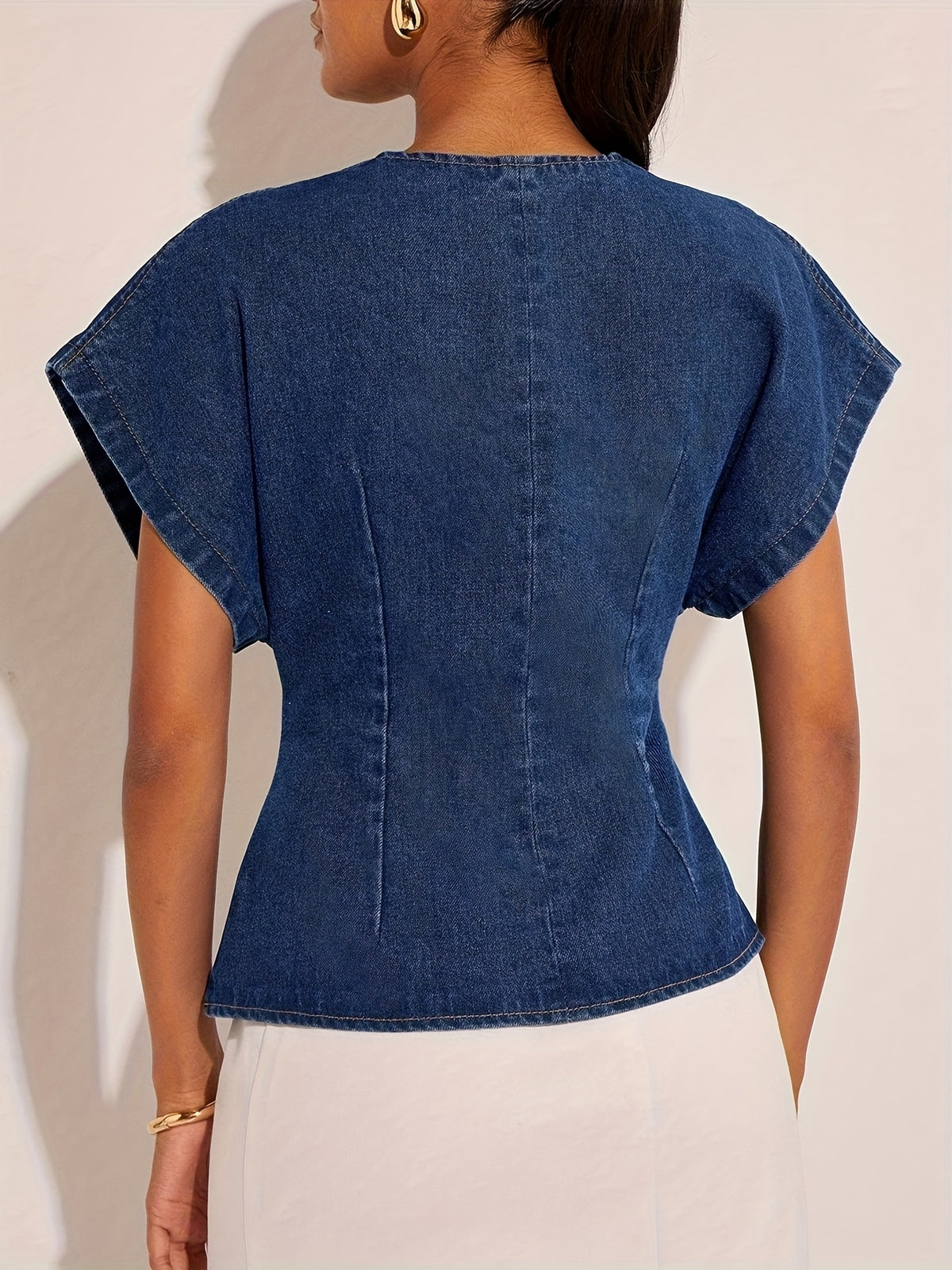 1pc Women'S Fashion Solid Color Casual Elegant Asymmetrical Design Easy Top, Suitable for Casual Outing, Fashionable Commute, Muslim Clothing, Middle Eastern Ramadan Attire, Kebaya for Women Malaysia, Malaysian Traditional Clothes for Women - Blue