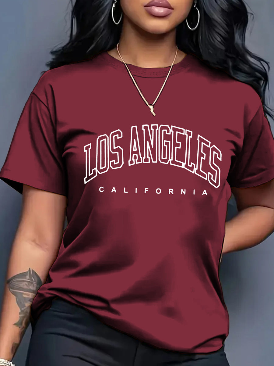Women's Oversized Round Neck Short Sleeve T-Shirt - Blouse with - Letter Print (Suitable for Initial/ending Letters) - Loose Fit Casual & Elegant - Top - Machine Washable Comfortable Casual Attire for & Outfits - Burgundy