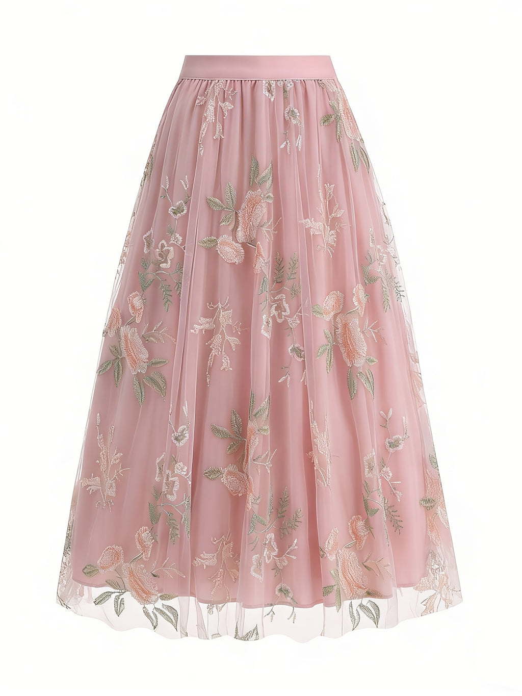 Women'S Elegant Mesh Embroidery Retro Versatile Party Midi Skirt - Pink