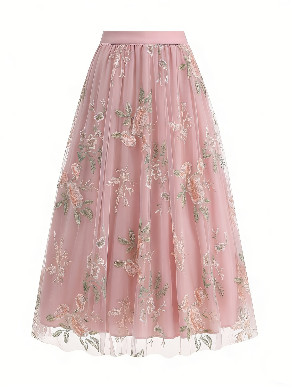 Women'S Elegant Mesh Embroidery Retro Versatile Party Midi Skirt - Pink
