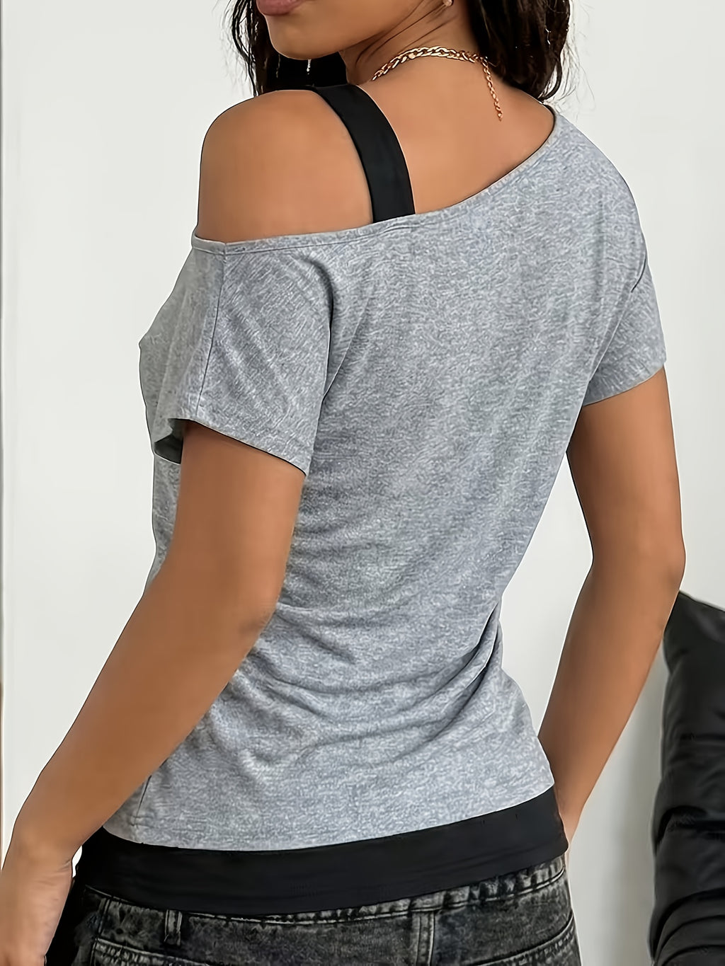 Women's Elegant Printed One-Shoulder Fashion Vest - Grey