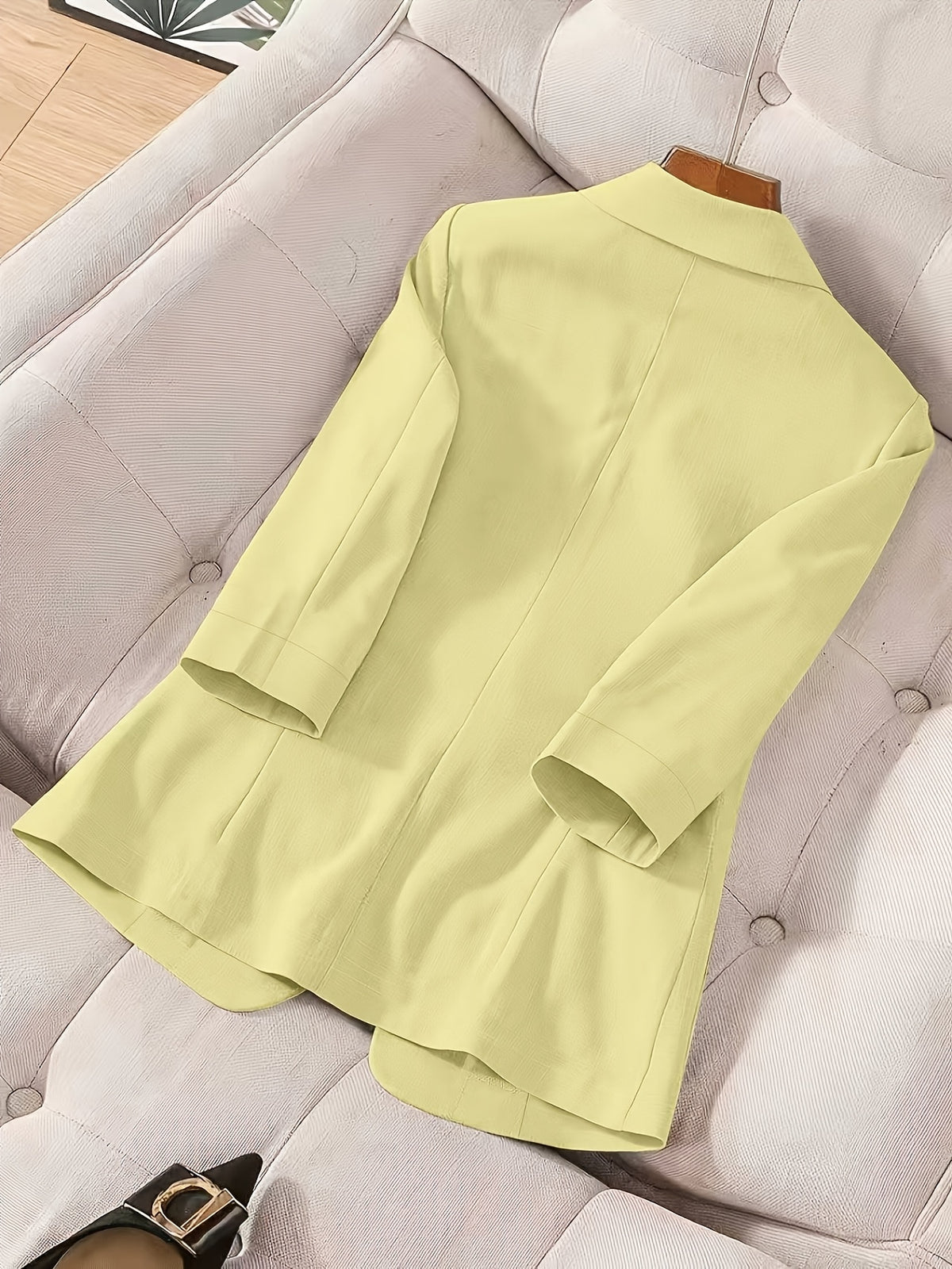 2026 New Premium Solid Color Single-Button Suit Jacket, Elegant 3/4 Sleeve, Comfortable And Breathable Casual Outerwear, Elegant Style Suitable for Daily Spring Summer Autumn, All-Match Temperament Suit - 【Light Yellow】