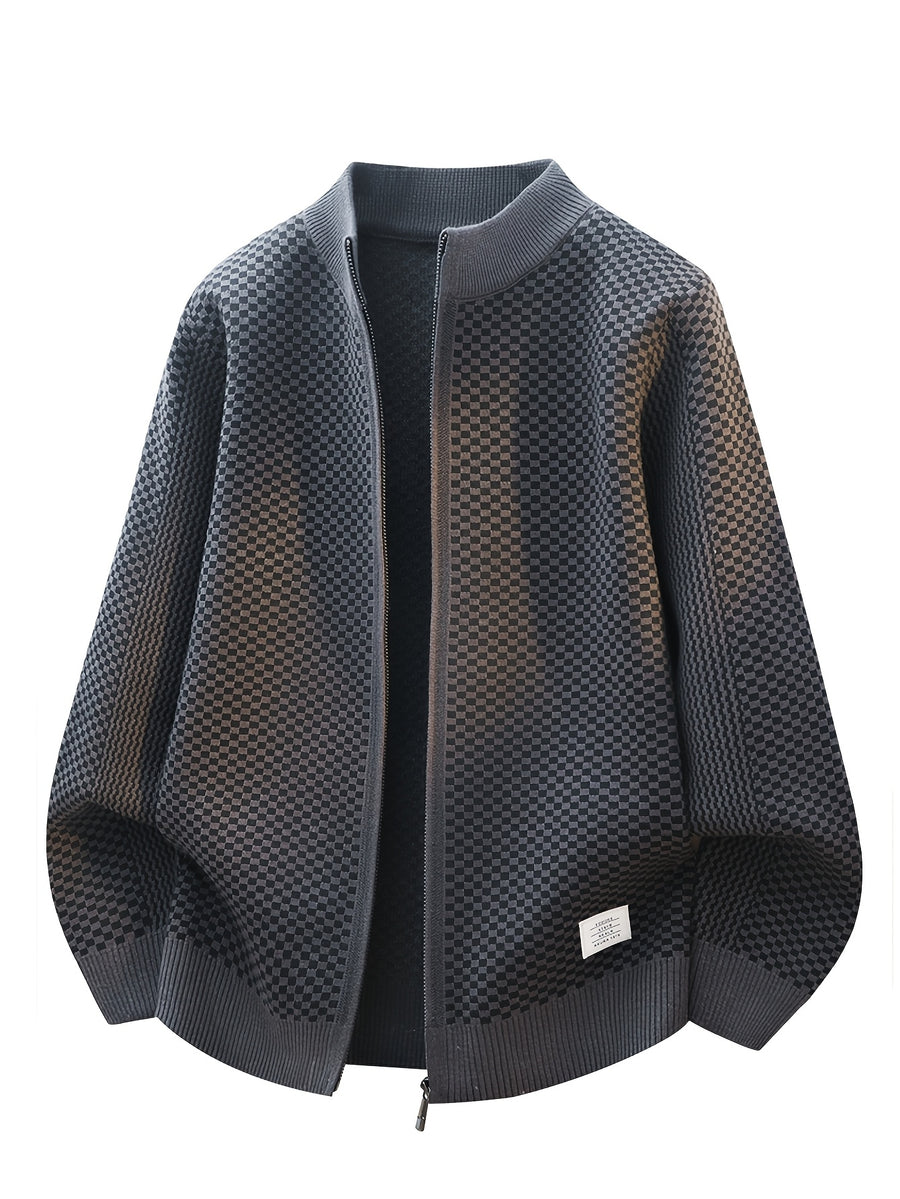 New Autumn And Winter Men'S Stand-Up Collar Knitted Cardigan with Lazy Style, Solid Color Sweater Jacket, Casual And Fashionable Outerwear - Grey