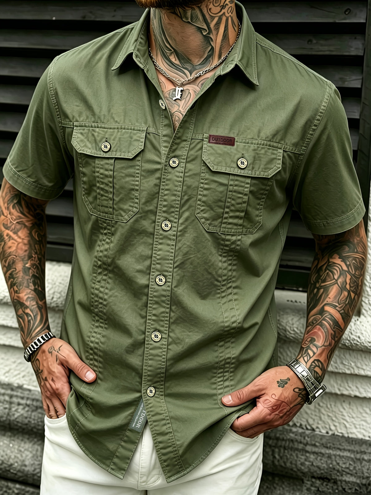 Men'S Summer Cool Shirt Top - Casual, Versatile, Sweat-Absorbent And Quick-Dry Short Sleeve Shirt. Fashionable And Trendy Men'S Clothing. Suitable for Daily Workwear, Outings, Shopping, Vacations, And Leisure Activities - Olive Green