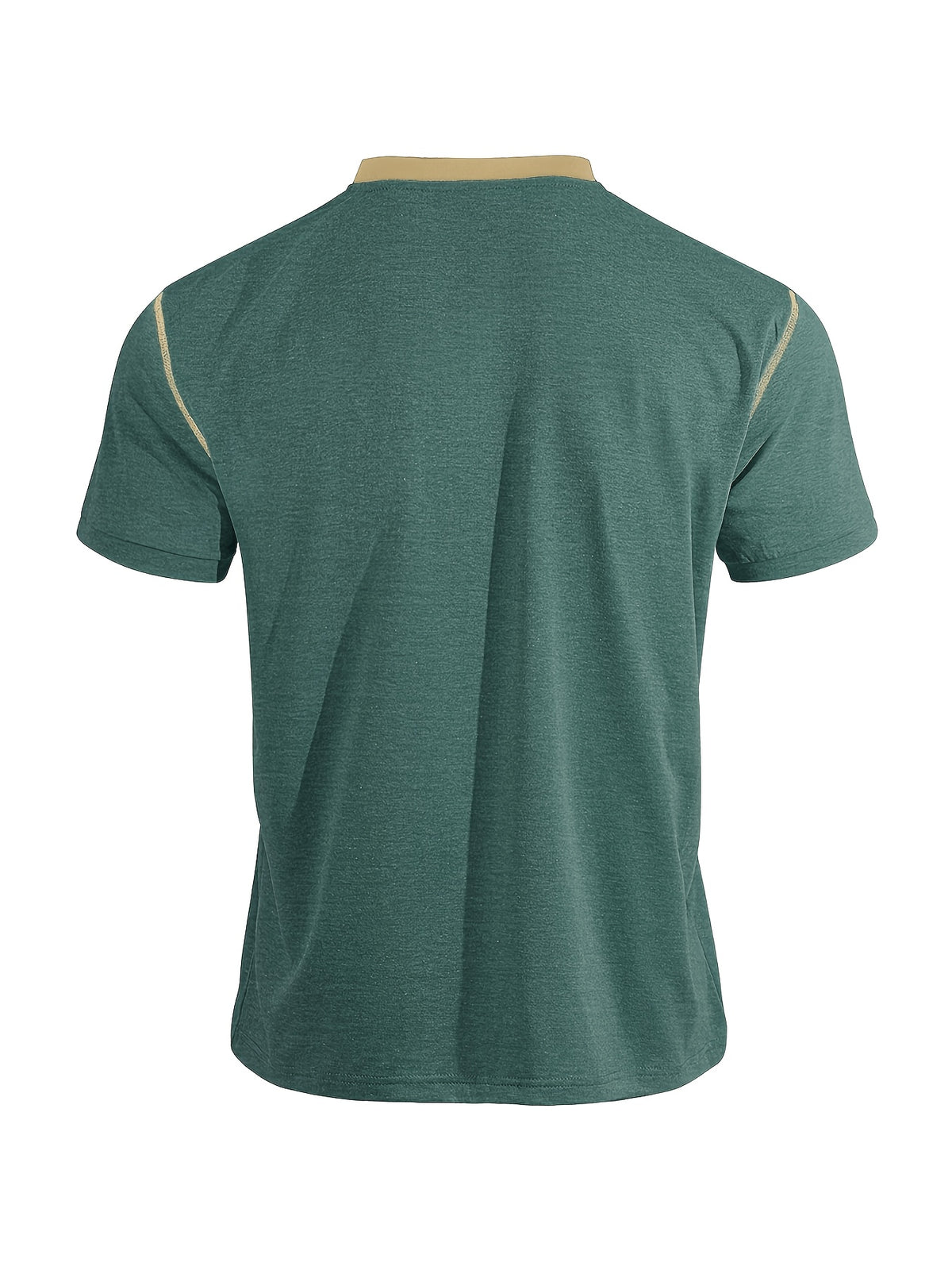 Men'S Spring Summer New Light Luxury Color-Block Henley Collar Short Sleeve T-Shirt, Half-Button 3-Button American Retro Top, High-Stretch Soft And Skin-Friendly Fabric, Breathable And Comfortable - Green