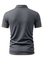 A06-4376VW Men's Popular Waffle Knit Polo Shirt, Textured Short Sleeve Casual Golf Shirt, Breathable Summer Top, Fashionable Golf T-Shirt, Suitable for Office / Vacation / Outdoor Use, Father's Day Gift - Grey