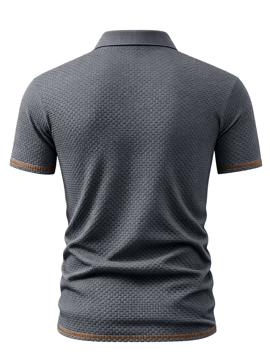 A06-4376VW Men's Popular Waffle Knit Polo Shirt, Textured Short Sleeve Casual Golf Shirt, Breathable Summer Top, Fashionable Golf T-Shirt, Suitable for Office / Vacation / Outdoor Use, Father's Day Gift - Grey